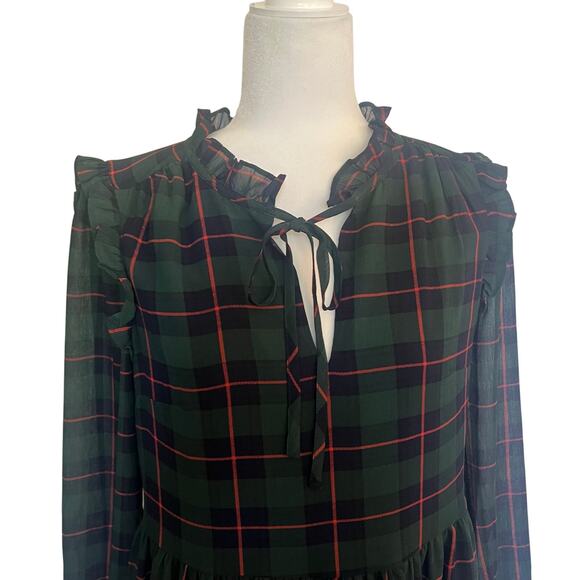 J. Crew Plaid Dress Tie-neck tiered dress in Black Watch tartan - Picture 4 of 9